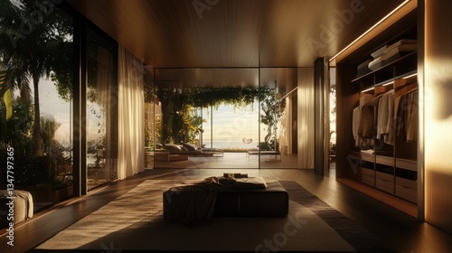 A seamless and elegant wardrobe layout featuring the Blox wardrobe's open and enclosed storage options
