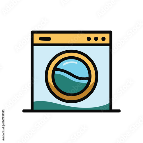 Vector illustration of a washing machine. Features a porthole door, buttons, with a blue interior