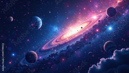 Deep space illustration with stars, planets, and galaxies in a stunning cosmic environment , planet, space
