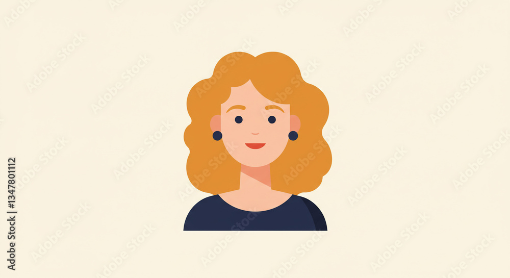A confident woman with curly blonde hair and a warm smile, a minimalist portrait in flat vector style with a cream background. A confident woman with curly blonde hair and a warm smile, a minimalist portrait in flat vector style with a cream background.
