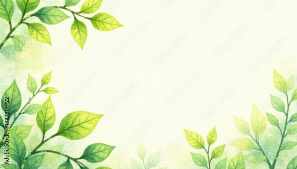 Delicate watercolor foliage with soft green and yellow hues on a creamy white background, organic shapes, watercolor painting, gentle textures Delicate watercolor foliage with soft green and yellow hues on a creamy white background, organic shapes, watercolor painting, gentle textures