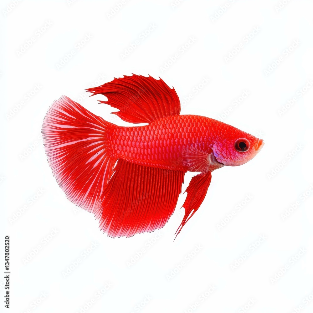 Fototapeta premium Stunning beta fish in vibrant colors, showcasing its graceful fins against a clean, white backdrop.