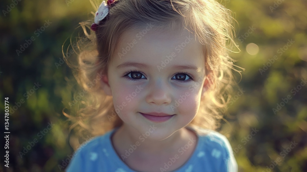 Adorable Young Girl with Charming Smile Surrounded by Natural Greenery Adorable Young Girl with Charming Smile Surrounded by Natural Greenery