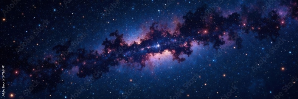 Naklejka premium Cosmic night sky with twinkling stars against a deep black canvas, cosmos, astronomy, space