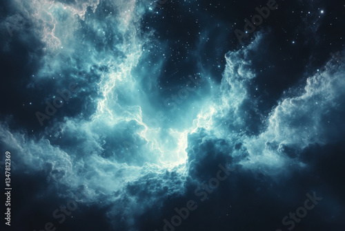Space cloudscape with glowing nebula and stars creating a breathtaking cosmic scene