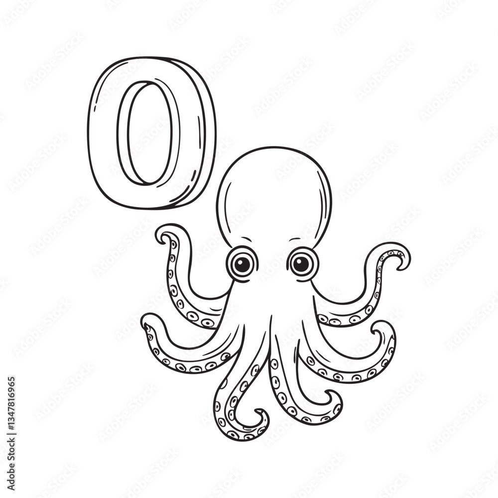 Naklejka premium An illustration of letter O stand for Octopus beside it