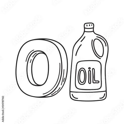 An illustration of letter O stand for Oil beside it