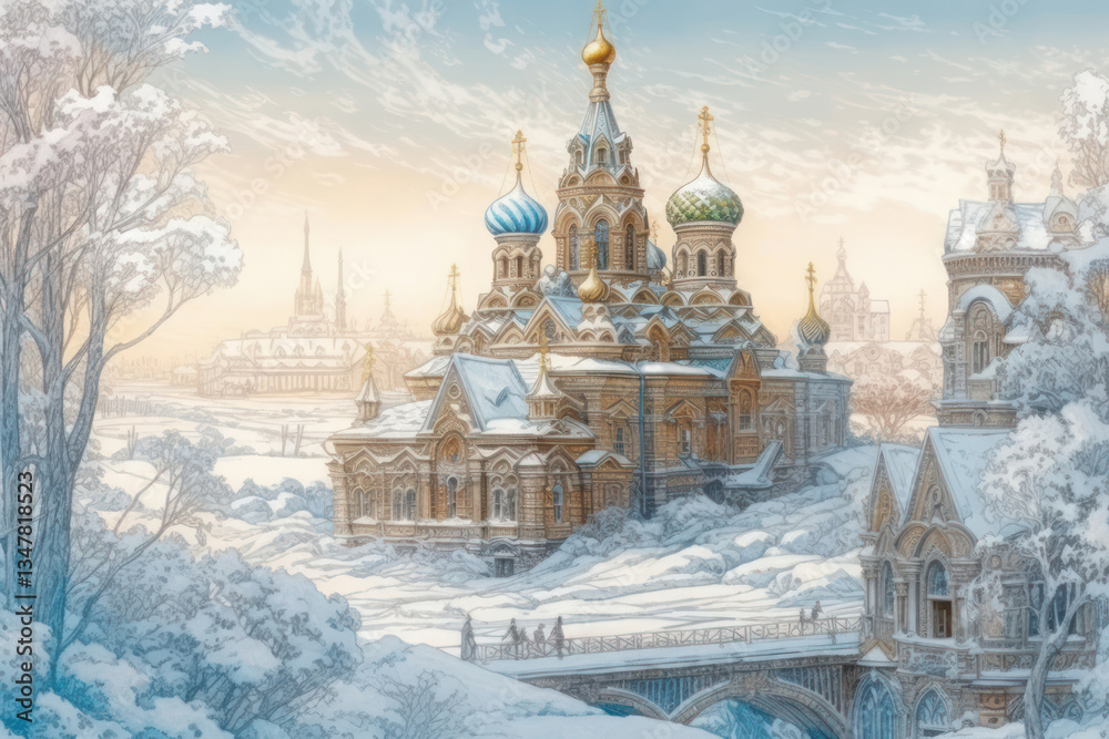 Obraz premium winter landscape with majestic orthodox cathedral in Russia. 