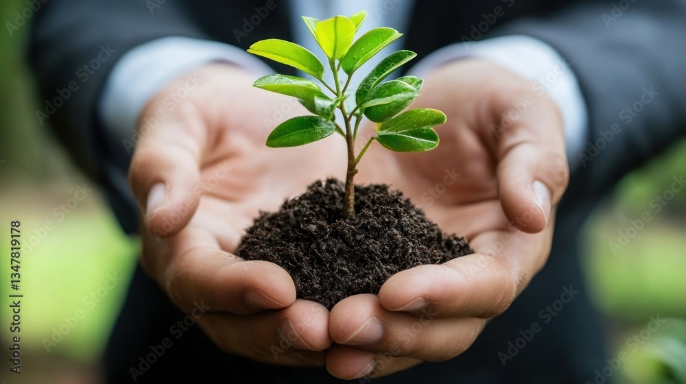 Protecting Nature's Future, Hands Holding a Young Plant Protecting Nature's Future, Hands Holding a Young Plant