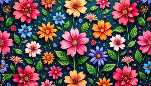 Intricate floral arrangement with repeating pattern in various colors , design, floral patterns