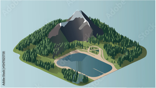 A Scenic View of Whiteface Mountain, New York in Isometric Style .eps