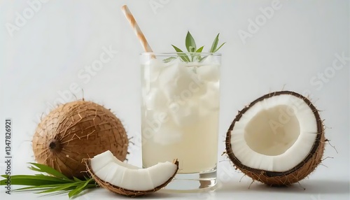 Refreshing Coconut Drink with Ice and Whole Coconuts for a Healthy Lifestyle