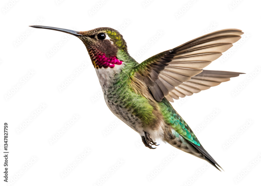 Fototapeta premium flaying hummingbird bird white background, PNG.