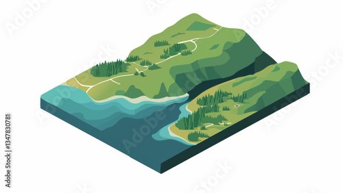 Beautiful Isometric Illustration of Finger Lakes .eps