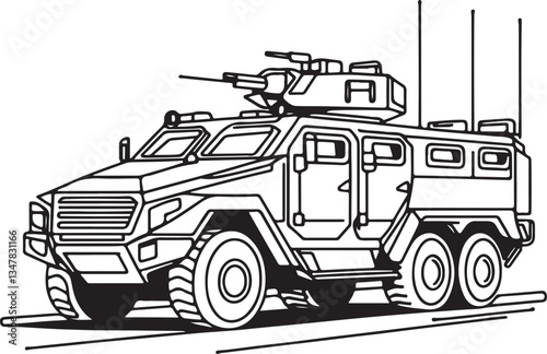 Armored Vehicle Outline – Military Vector Illustration
