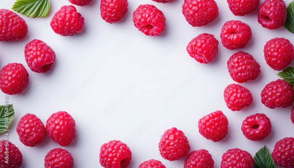 Fresh raspberries arranged beautifully on a white background, creating a vibrant and appetizing frame for various culinary uses. Fresh raspberries arranged beautifully on a white background, creating a vibrant and appetizing frame for various culinary uses.