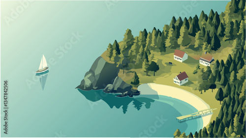 Exploring San Juan Islands in Washington with Isometric Art .eps