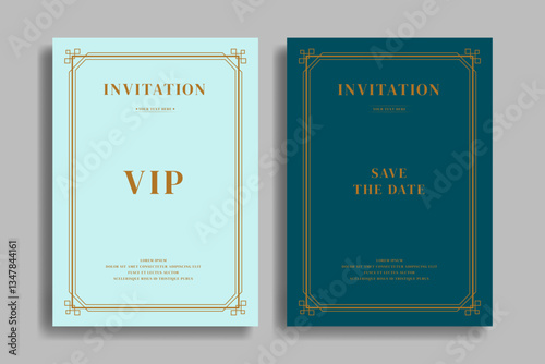 Vintage luxury invitation card template with minimalist gold line design and classic theme. Perfect for weddings, elegant events, and formal celebrations.