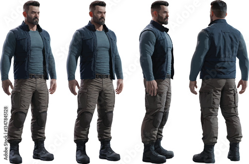 Realistic Male Character in Tactical Military Clothing and Protective Gear Design