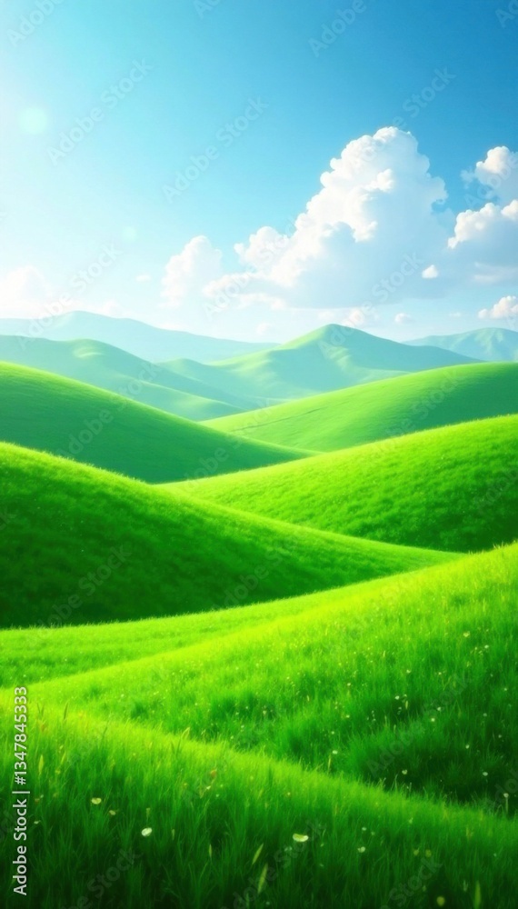Obraz premium Soothing green landscape with rolling hills and fresh spring grass , spring, landscape