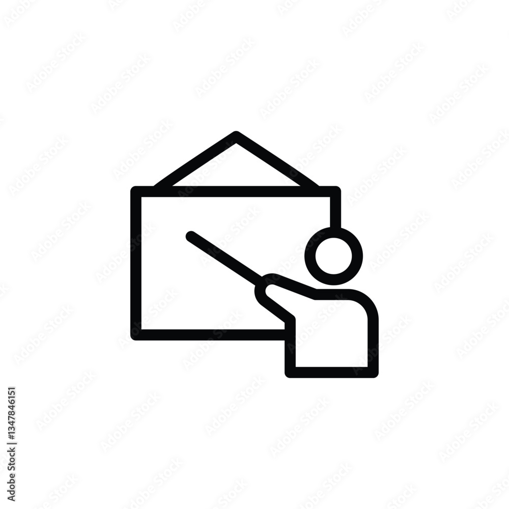 Person Presenting on Whiteboard with Pointer Stick Icon Presentation Person Presenting on Whiteboard with Pointer Stick Icon Presentation