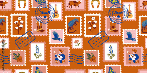 Vector seamless pattern with Texas symbols for wallpaper, wrapping paper, fabric, decoration, covers
