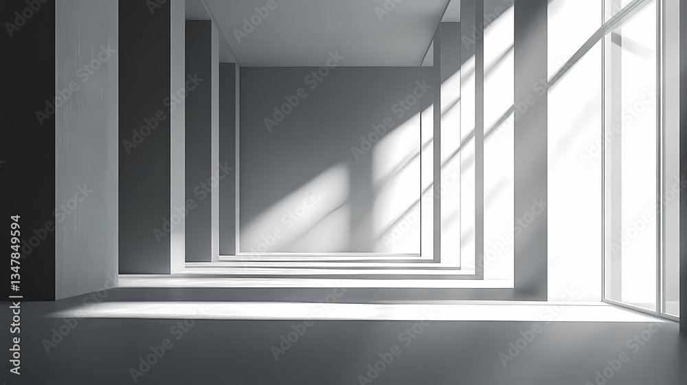 Obraz premium Interior space with gray walls and natural light