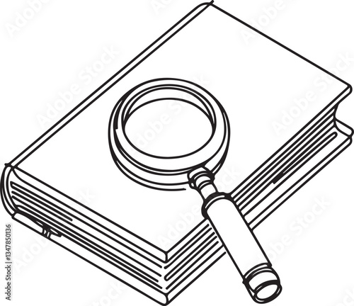 Book with Magnifying Glass – Simple Line Art