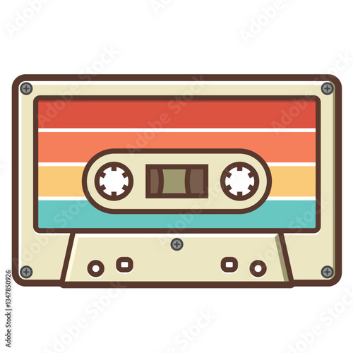 audio cassette cartoon sticker isolated on white
