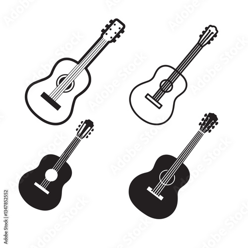 Vector illustration of an acoustic guitar icon in black and white.