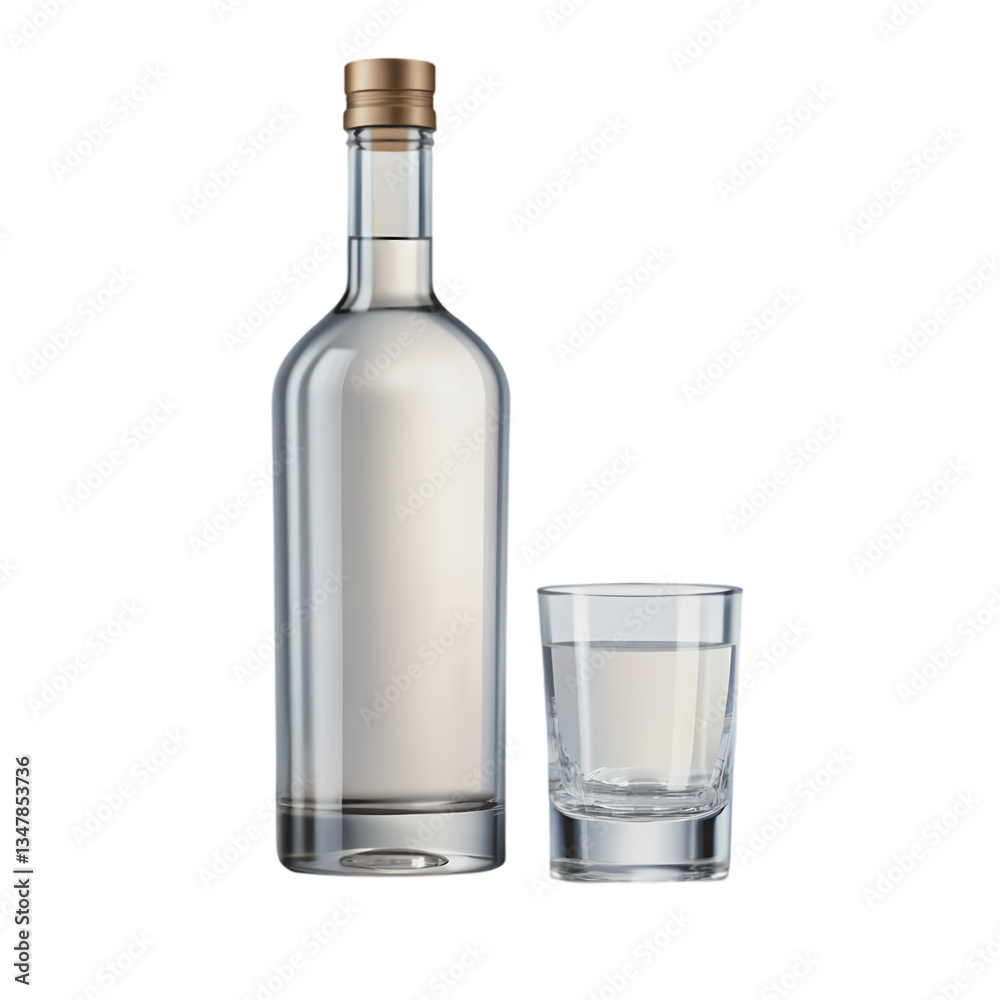 Vodka Bottle and Shot Glass isolated on transparent background Vodka Bottle and Shot Glass isolated on transparent background