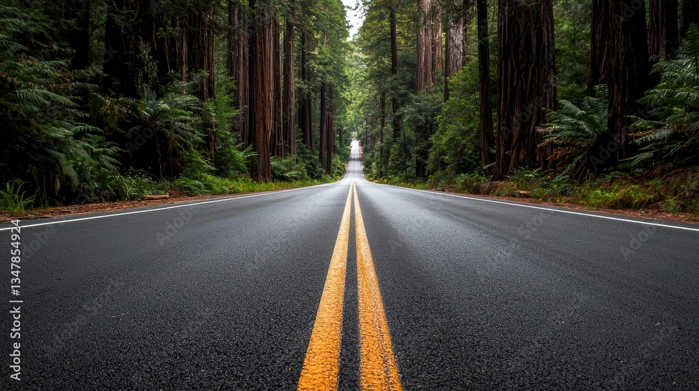 Fototapeta premium Scenic Redwood Forest Road Journey Nature Travel Highway