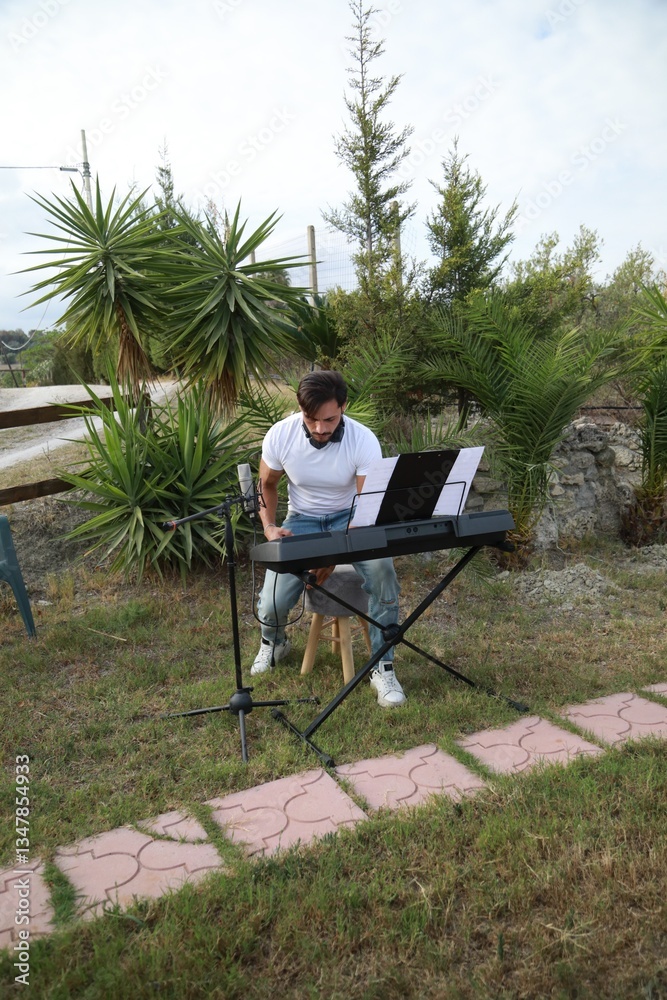 custom made wallpaper toronto digitalMusician Arranges His Keyboard For The Evening Performance In A Park