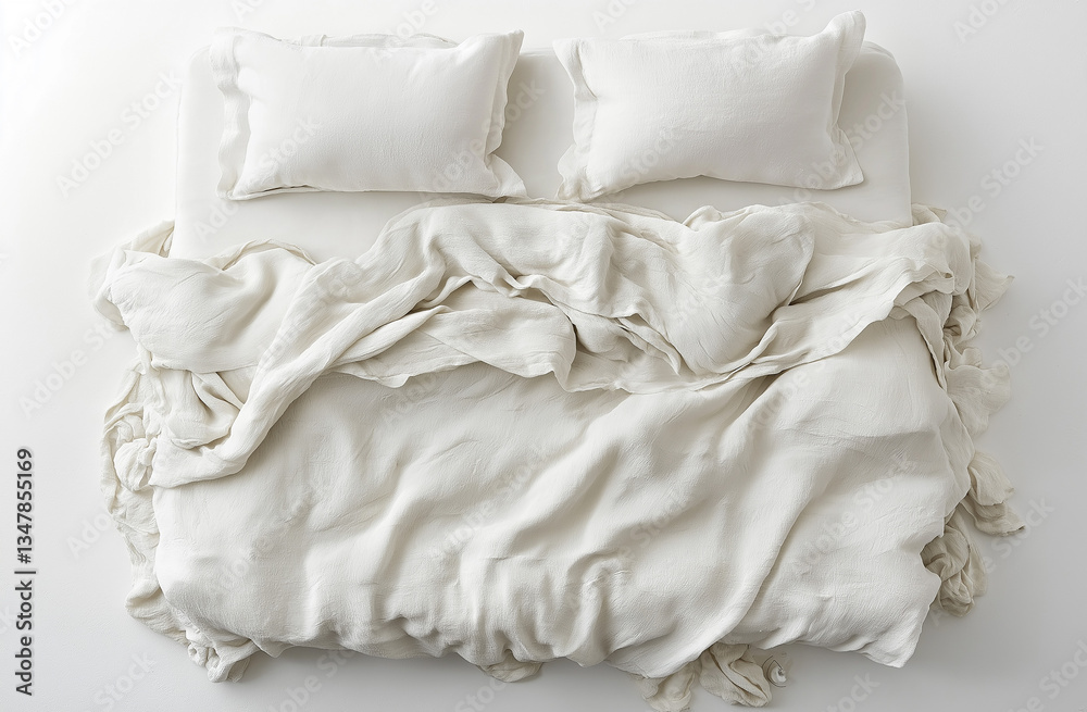 Comfortable bed with soft pillows indoors, top view Comfortable bed with soft pillows indoors, top view