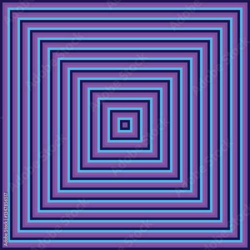 Visual effect created by neon purple and blue squares getting progressively smaller