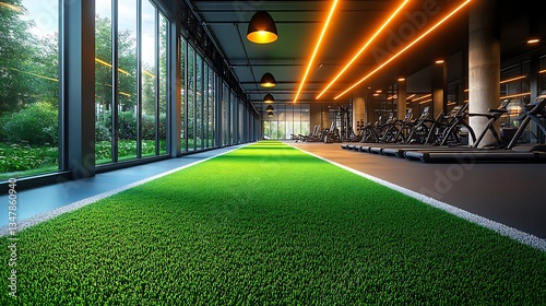 Contemporary gym with artificial grass for training high resolution picture
