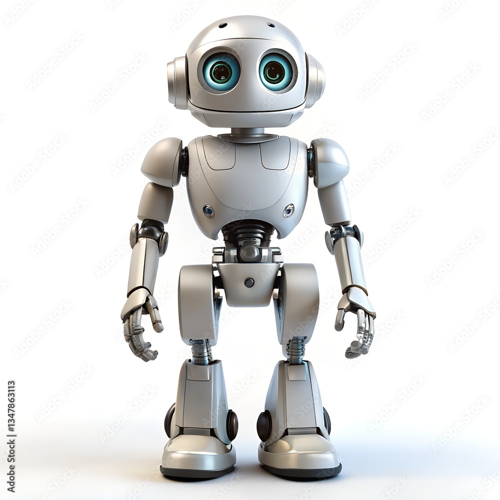 A friendly looking robot on a white background A friendly looking robot on a white background