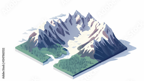 Majestic Denali National Park in Isometric Style .eps