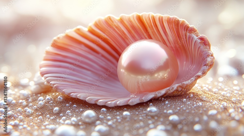 Delicate pearl nestled in a shell, radiant beauty Delicate pearl nestled in a shell, radiant beauty