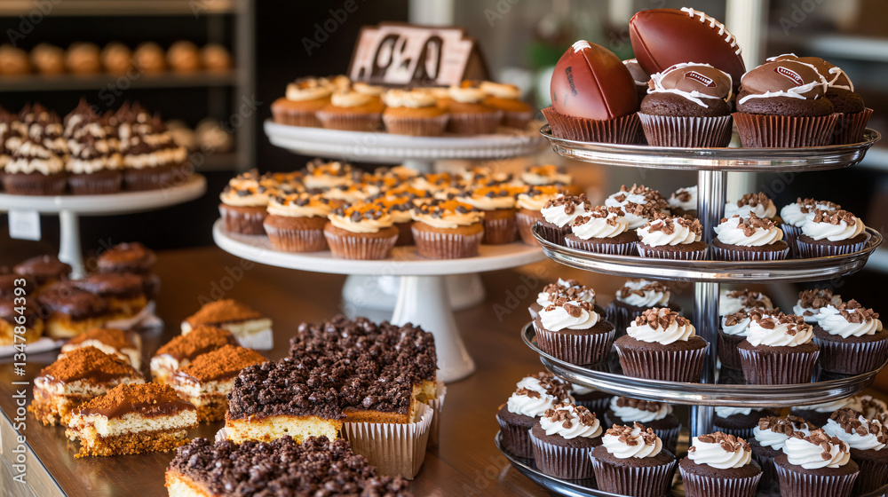 delicious chocolate and vanilla cupcakes on a three tiered stand in a bakery delicious chocolate and vanilla cupcakes on a three tiered stand in a bakery