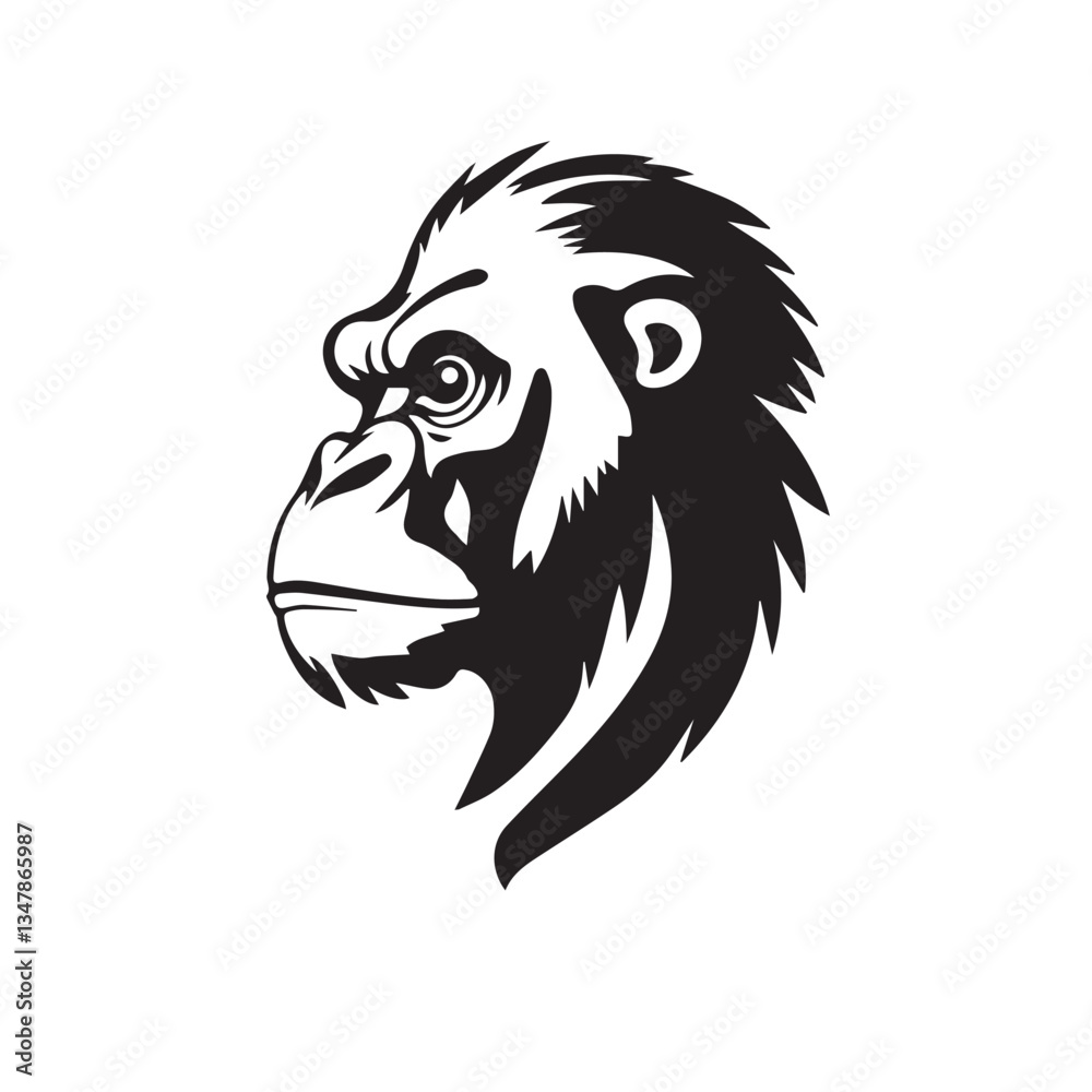Fototapeta premium Minimal Gorilla Head Symbol. Gorilla head silhouette isolated on white background. Vector illustration.