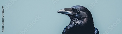 A small black raven, gradient background with pastel charcoal to light gray on the right, isolated minimalist style.