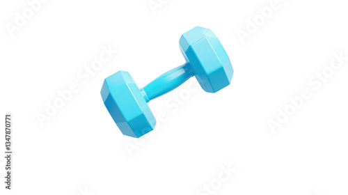 Light blue dumbbell isolated on transparent background promoting fitness and healthy lifestyle