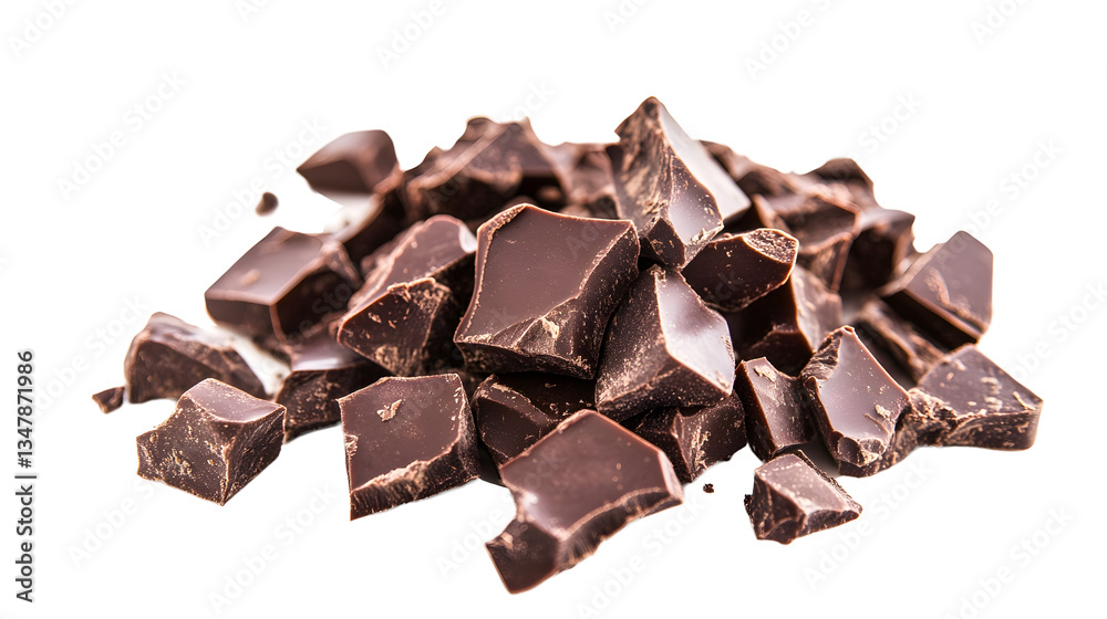 Delicious chocolate chunks piled up on transparent background
Delicious chocolate chunks piled up on transparent background