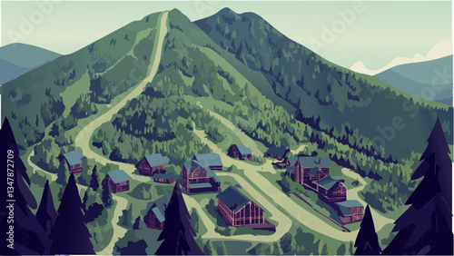 The Majestic Whiteface Mountain, New York in Stunning Isometric Art .eps
