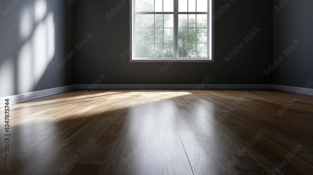 Fototapeta premium Empty room with hardwood floor and large window (1)