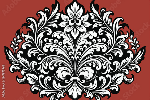 damask floral pattern, ideal for luxurious interior designs or classic textile decoration, showcasing ornate details