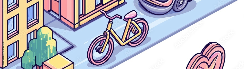 Fototapeta premium Futuristic City Concept with Smart Bicycle and Modern Urban Elements