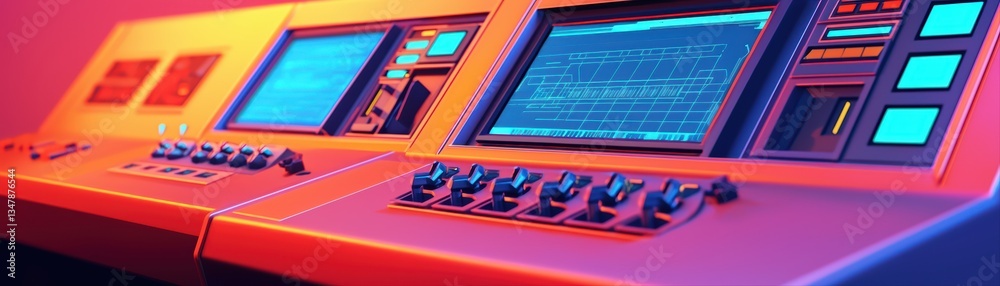 Fototapeta premium Advanced Space Research Lab Concept with Control Panels and Digital Interfaces for Exploration