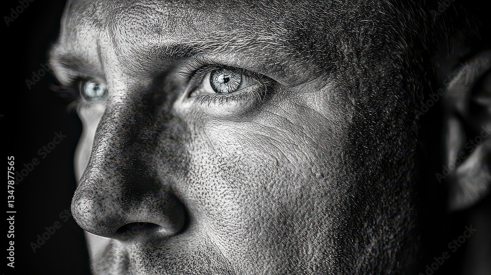 Fototapeta premium Explore the captivating artistry of monochrome portraits with this high-contrast beauty-focused image Delve into the details of delicately captured freckles, showcasing the subject's natural charm